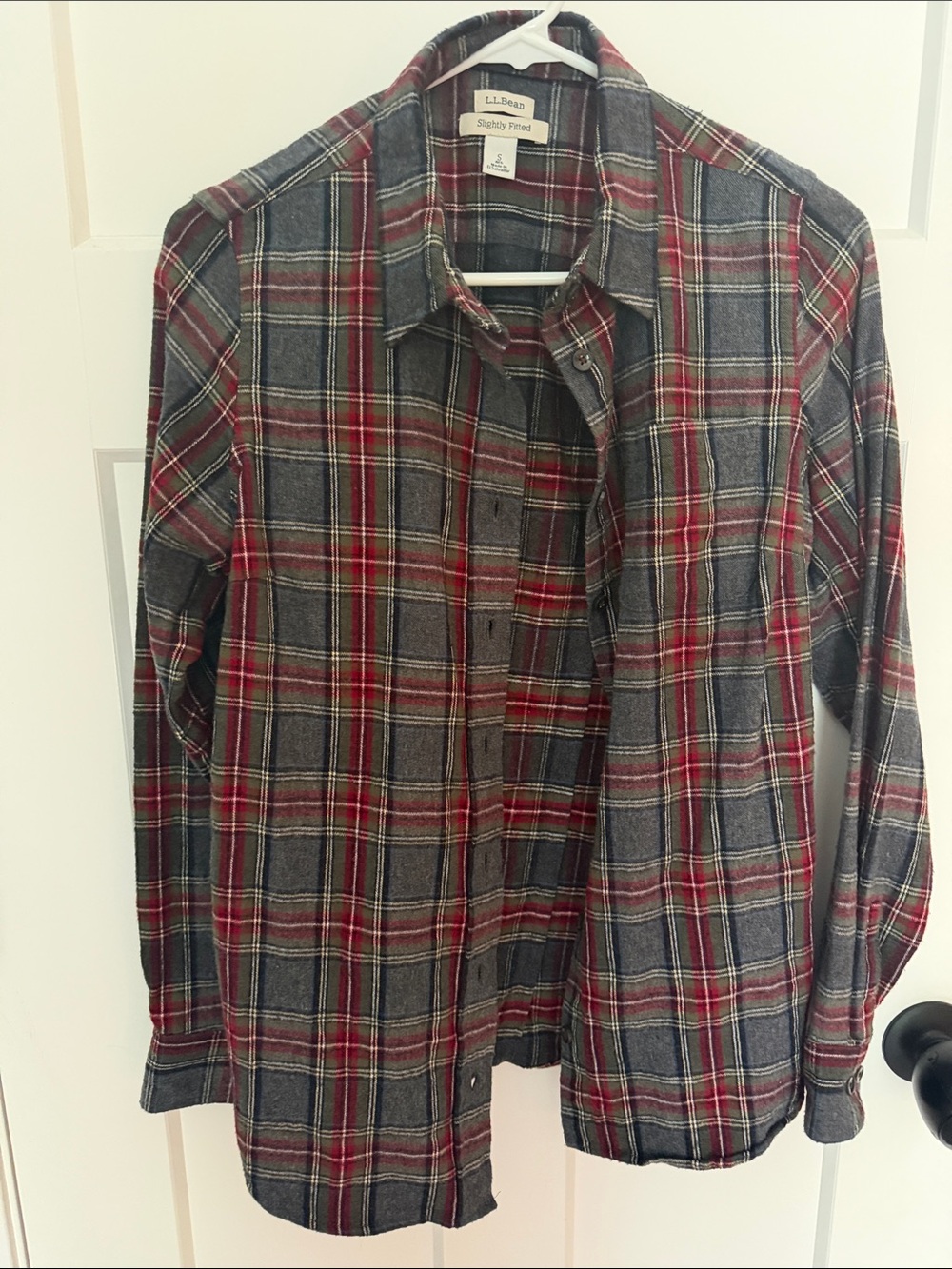 L.L. Bean Red & Gray Plaid Button-Down Shirt